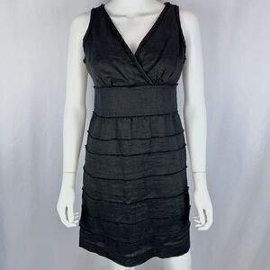 Talbots 4 Petite 100% Linen V-Neck Sleeveless Short A-Line Little Black Dress
